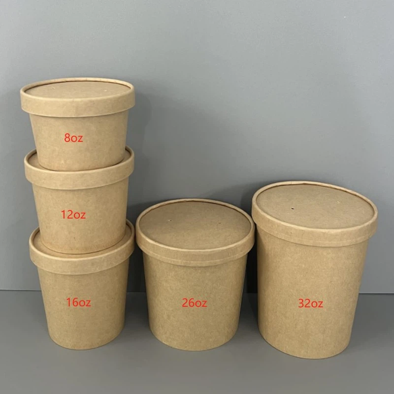 All sizes Kraft soup containers with paper lids All sizes Kraft soup containers with paper lids